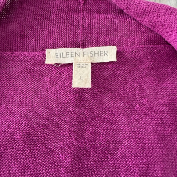 Eileen Fisher Linen Open Front Drape Cardigan Fuchsia Purple Size L - Picture 2 of 7